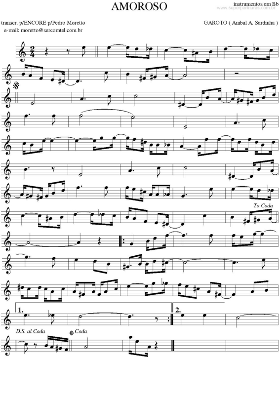 Partitura da música Amoroso