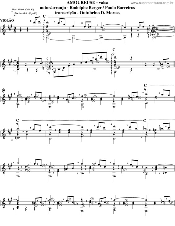 Partitura da música Amoureuse v.2