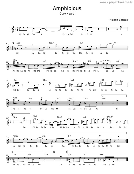 Partitura da música Amphibious – Moacir Santos