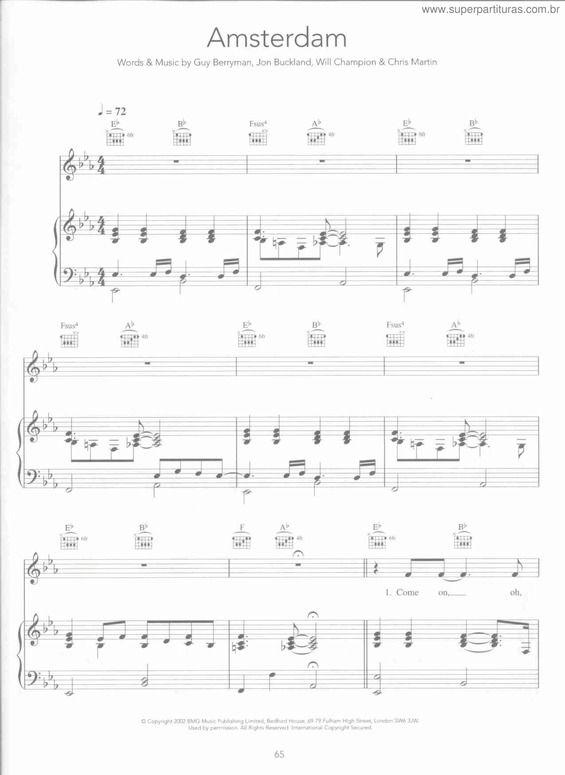 Partitura da música Amsterdam v.2