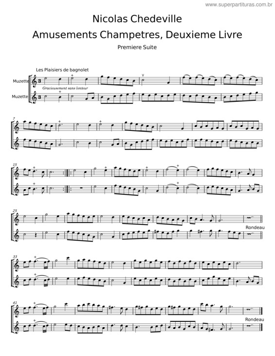 Partitura da música Amusements Champetres, Deuxieme Livre