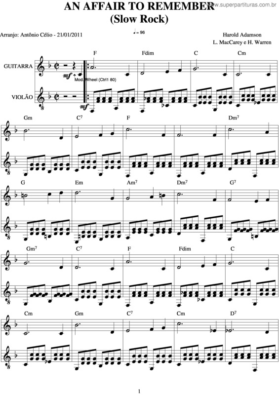 Partitura da música An Affair To Remember v.2