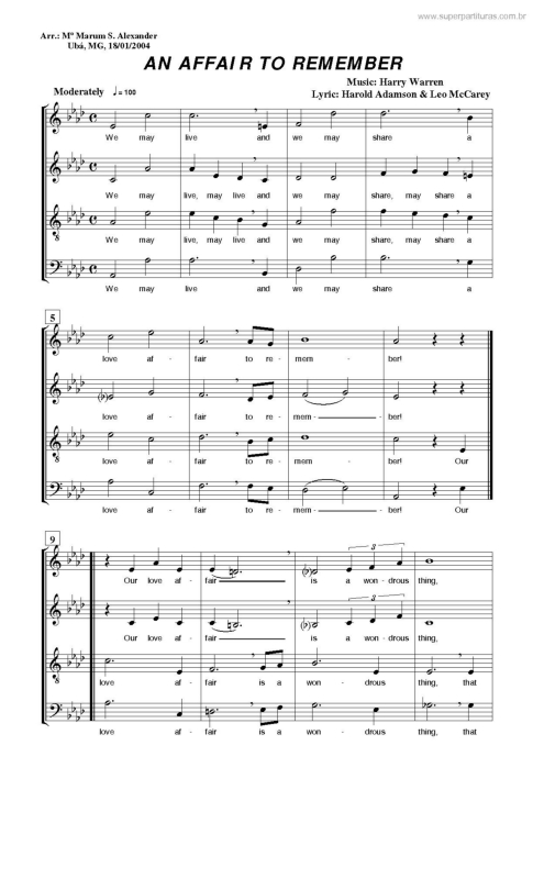 Partitura da música An Affair To Remember