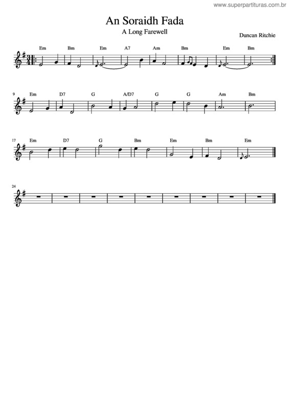 Partitura da música An Soraidh Fada