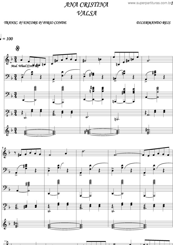 Partitura da música Ana Cristina