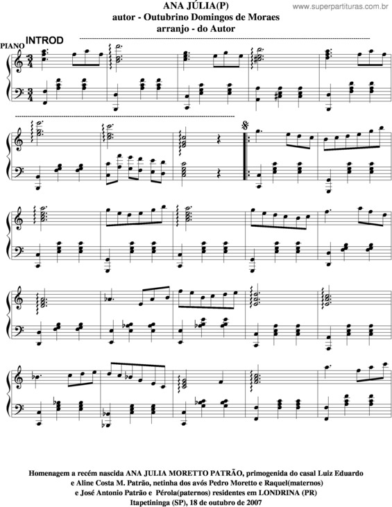 Partitura da música Ana Júlia v.6