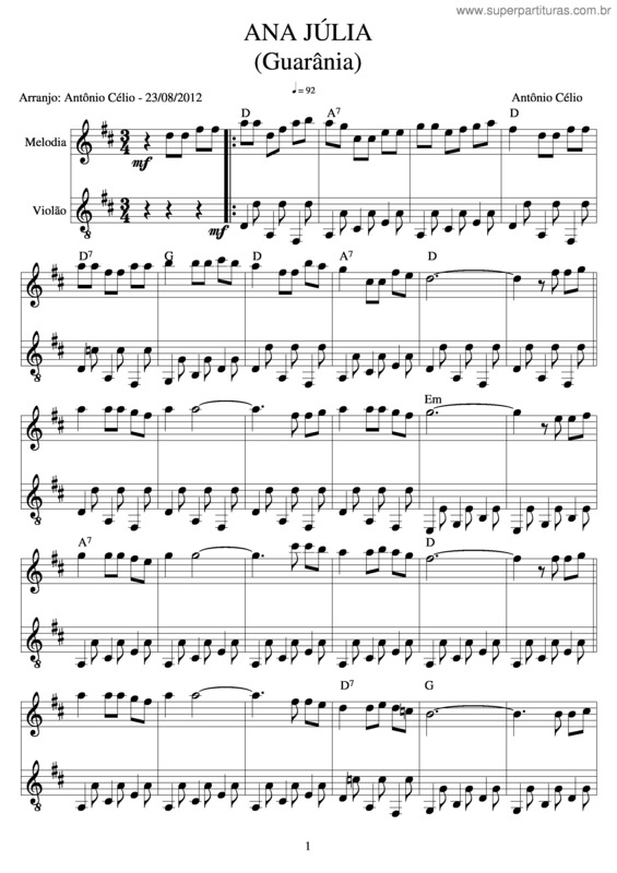 Partitura da música Ana Júlia v.7