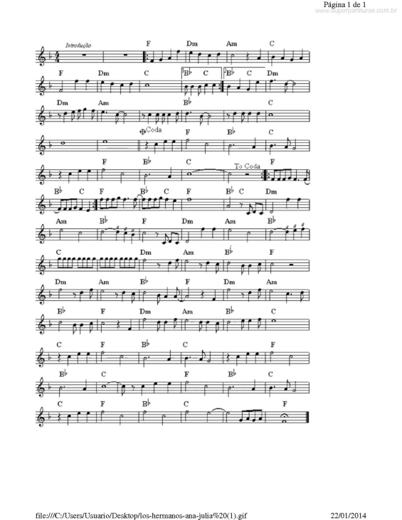 Partitura da música Ana Julia