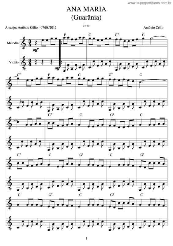 Partitura da música Ana Maria