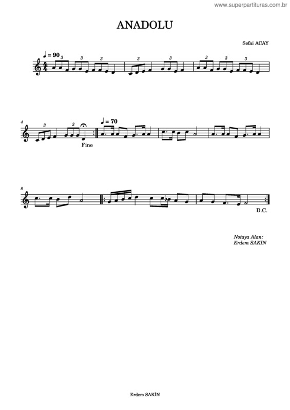 Partitura da música Anadolu