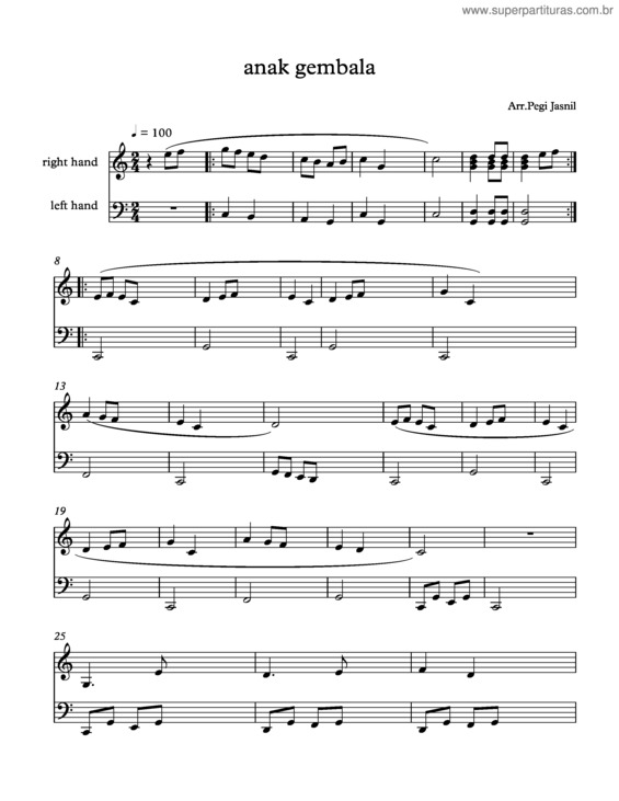 Partitura da música anak gembala