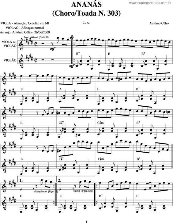 Partitura da música Ananásn