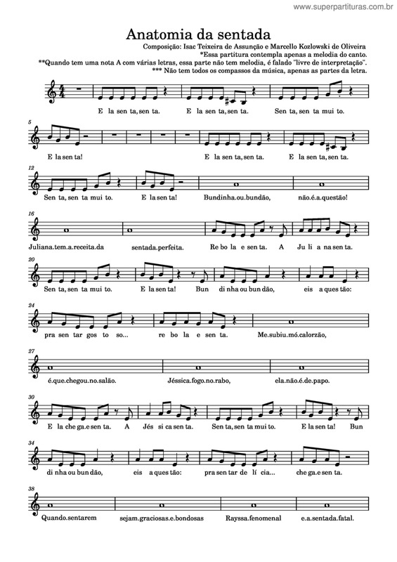 Partitura da música Anatomia Da Sentada