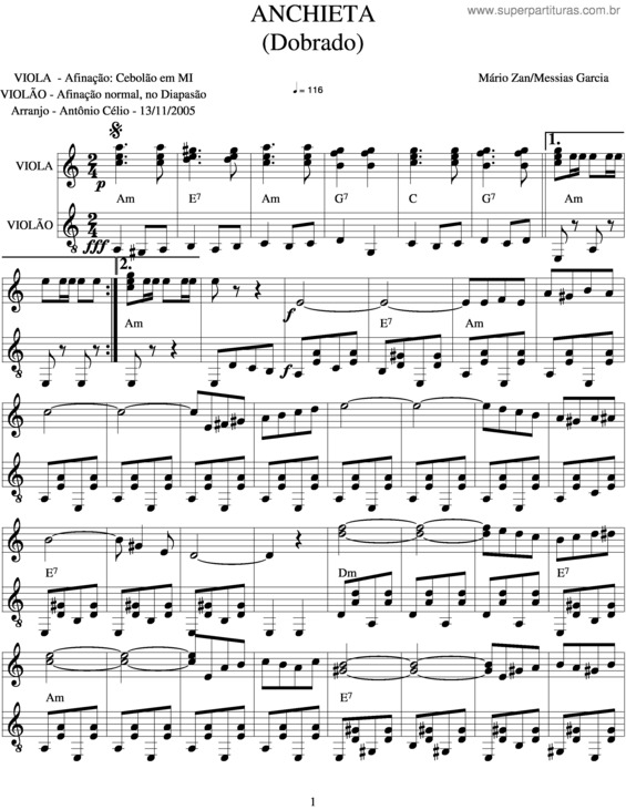 Partitura da música Anchieta