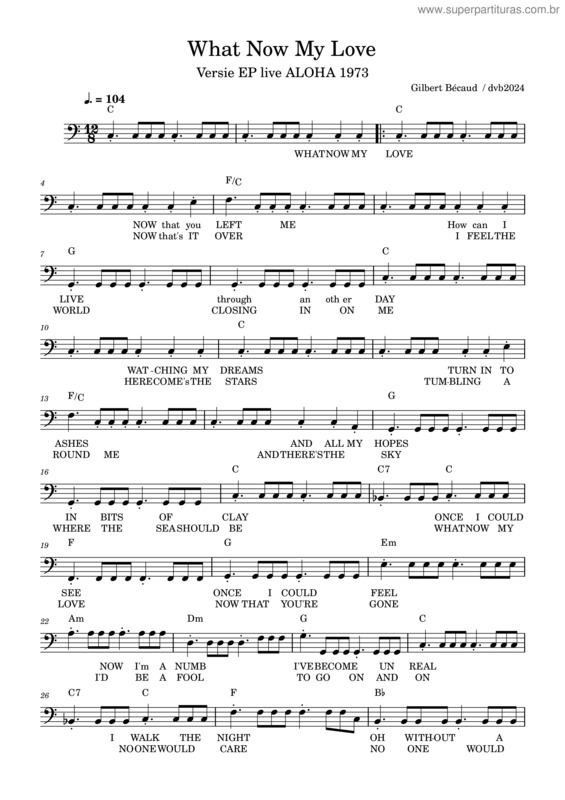 Partitura da música And Now My Love Versie Ep Aloha