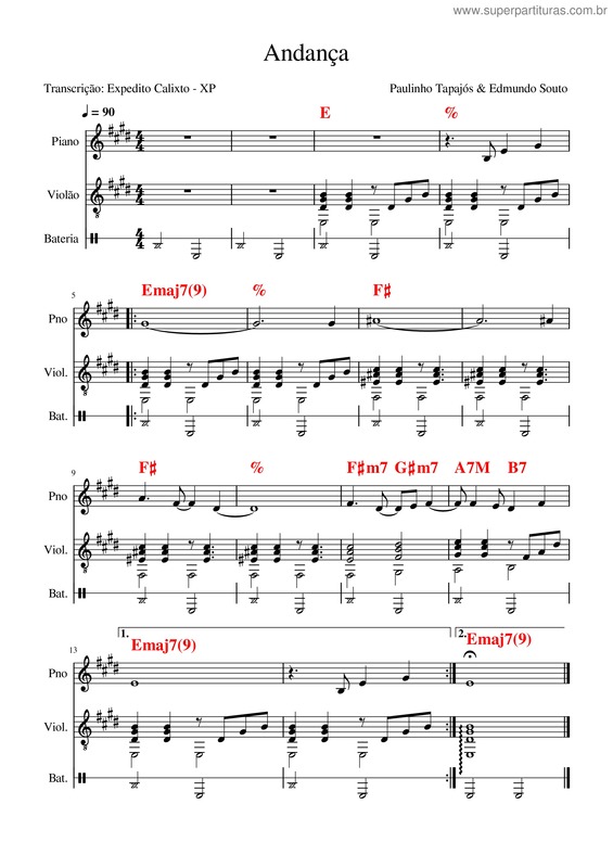 Partitura da música Andança Segunda Voz