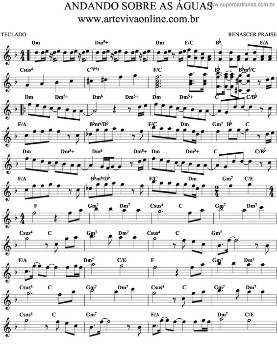 Partitura da música Andando Sobre As Águas v.2