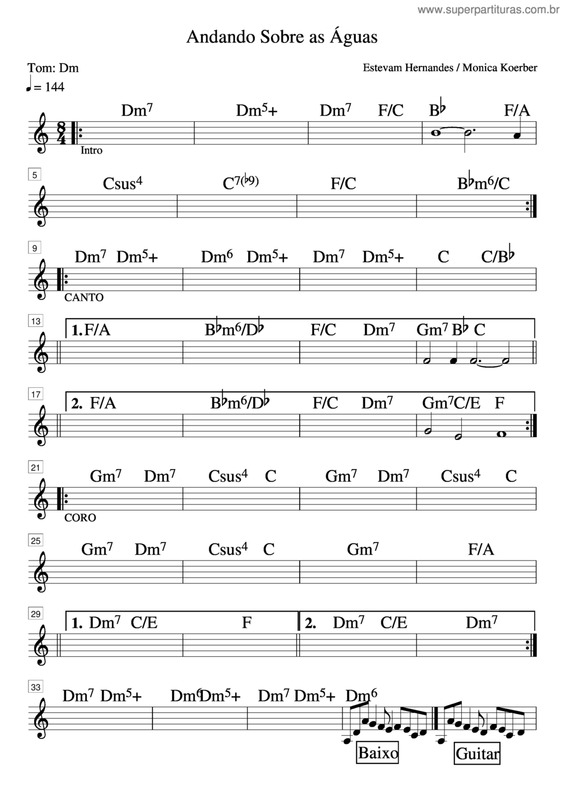 Partitura da música Andando Sobre As Águas