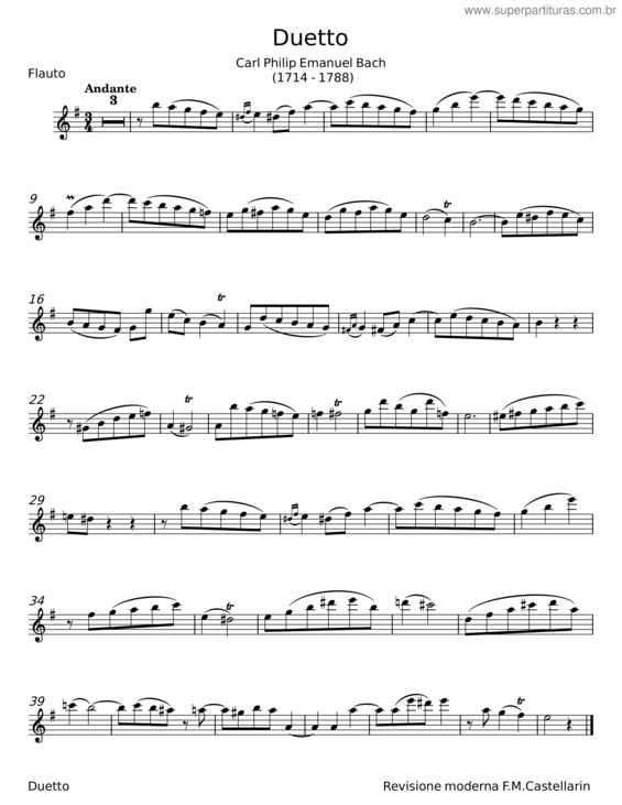Partitura da música Andante Duetto H. 598 – Carl Philipp Emanuel Bach