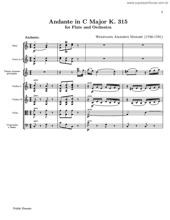 Partitura da música Andante for Flute and Orchestra v.2