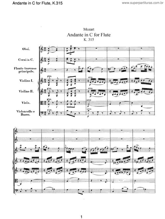 Partitura da música Andante for Flute and Orchestra