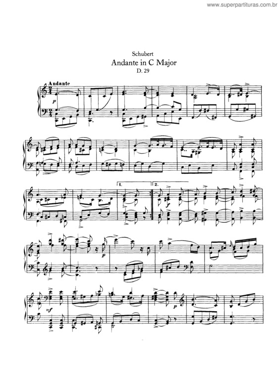 Partitura da música Andante in C for Piano