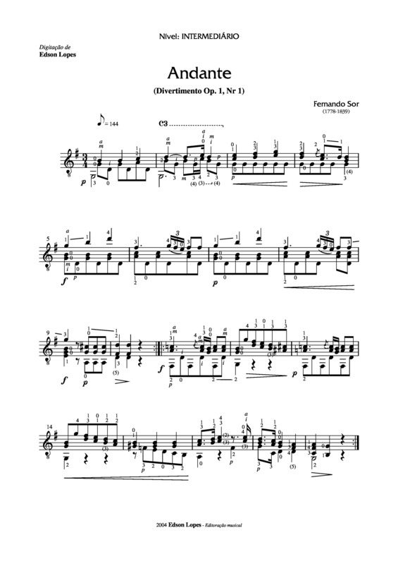 Partitura da música Andante Op. 1 Nr 1