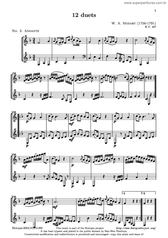 Partitura da música Andante v.6