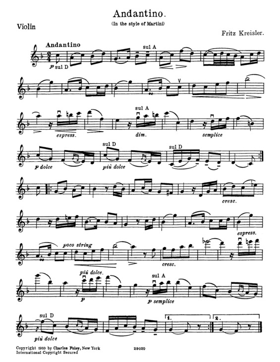 Partitura da música Andantino Martini