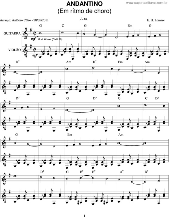 Partitura da música Andantino