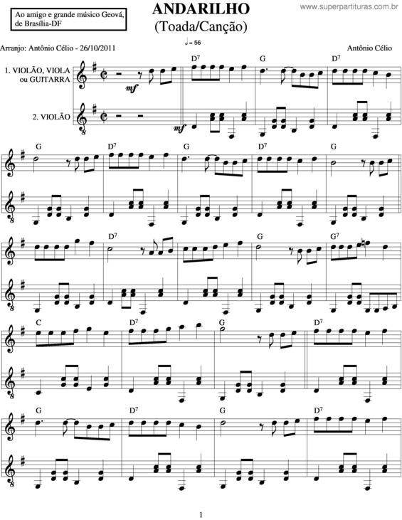 Partitura da música Andarilho