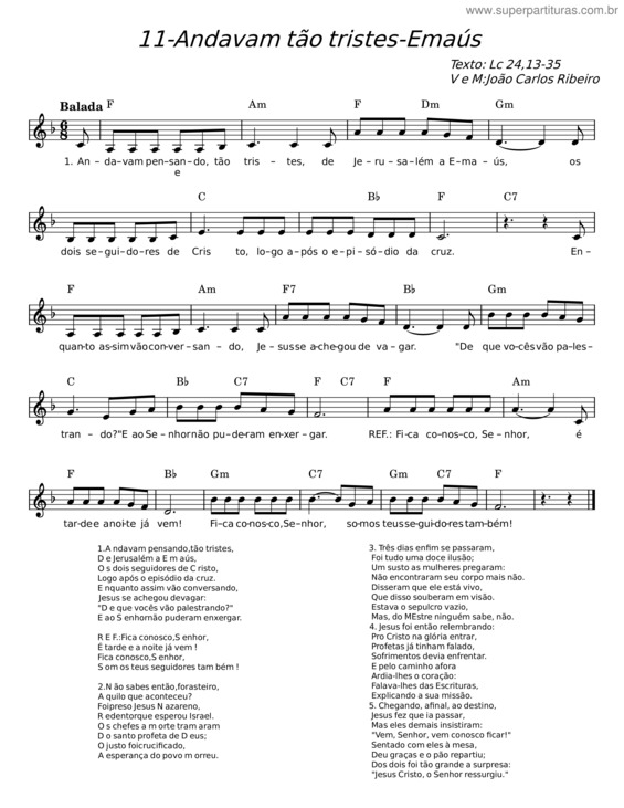 Partitura da música Andavam Tão Tristes