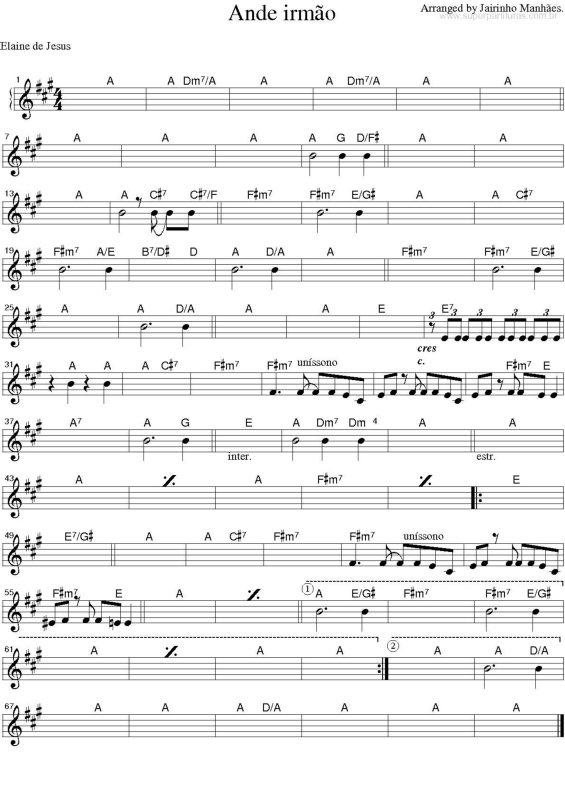 Partitura da música Ande Irmão