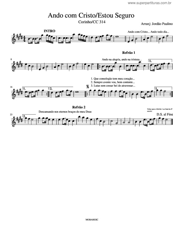 Partitura da música Ando Com Cristo/Estou Seguro