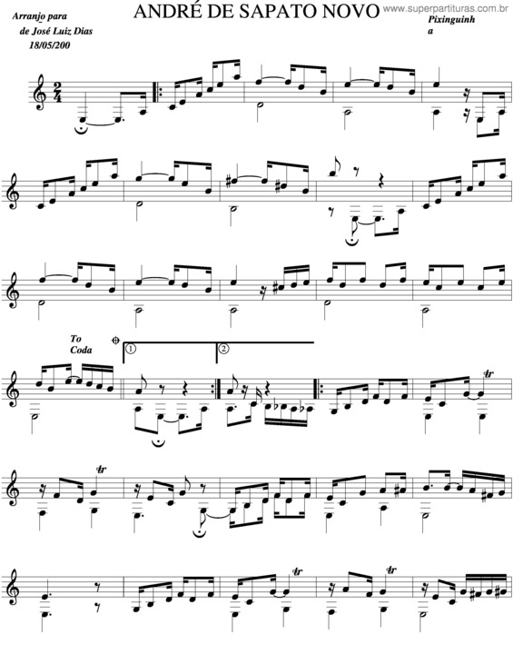 Partitura da música André De Sapato Novo v.5