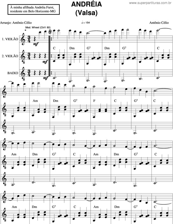 Partitura da música Andréia