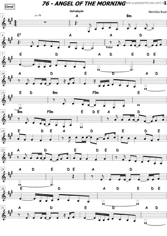 Partitura da música Angel Of The Morning