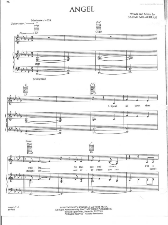 Partitura da música Angel