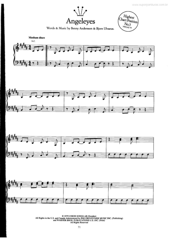 Partitura da música Angeleyes