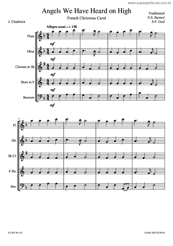 Partitura da música Angels We Have Heard On High – Gloria