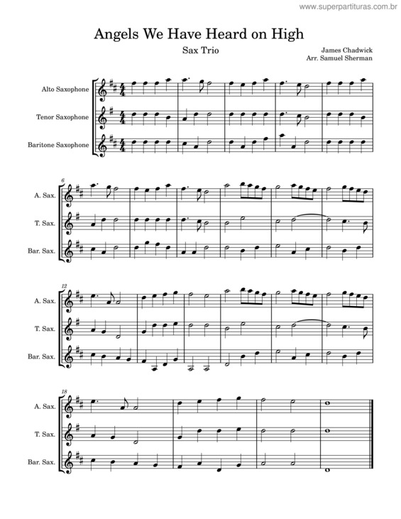 Partitura da música Angels We Have Heard On High – Sax Trio –James Chadwick – Arr. Samuel Sherman