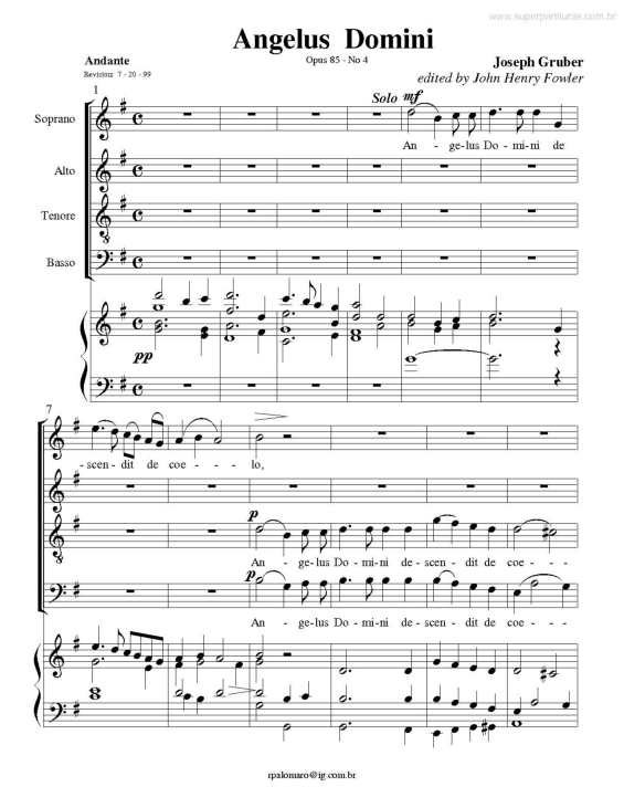 Partitura da música Angelus Domini (Opus 85 - No 4)