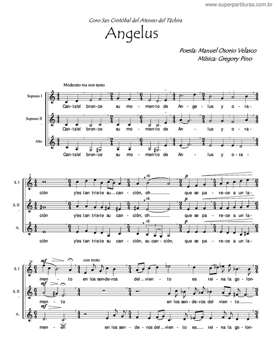 Partitura da música Angelus