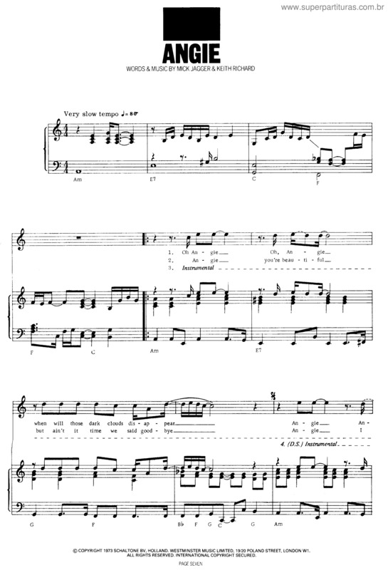 Partitura da música Angie v.2