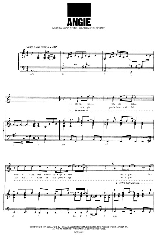 Partitura da música Angie v.3