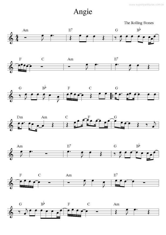 Partitura da música Angie