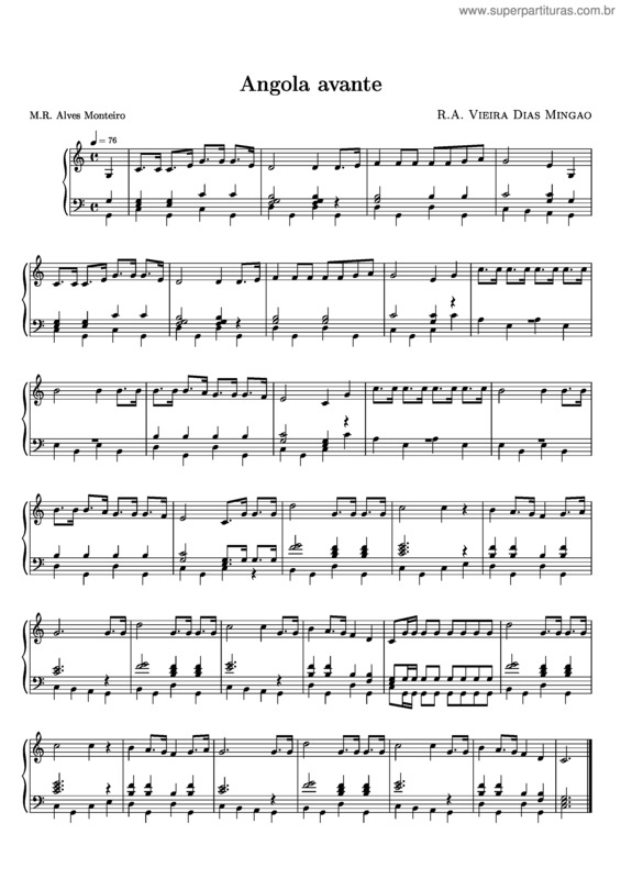 Partitura da música Angola Avante!