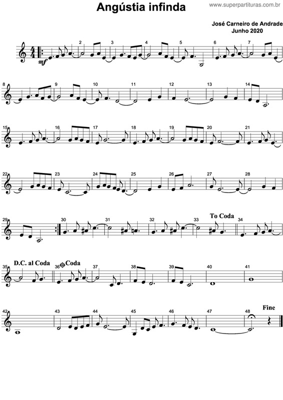 Partitura da música Angústia Infinda