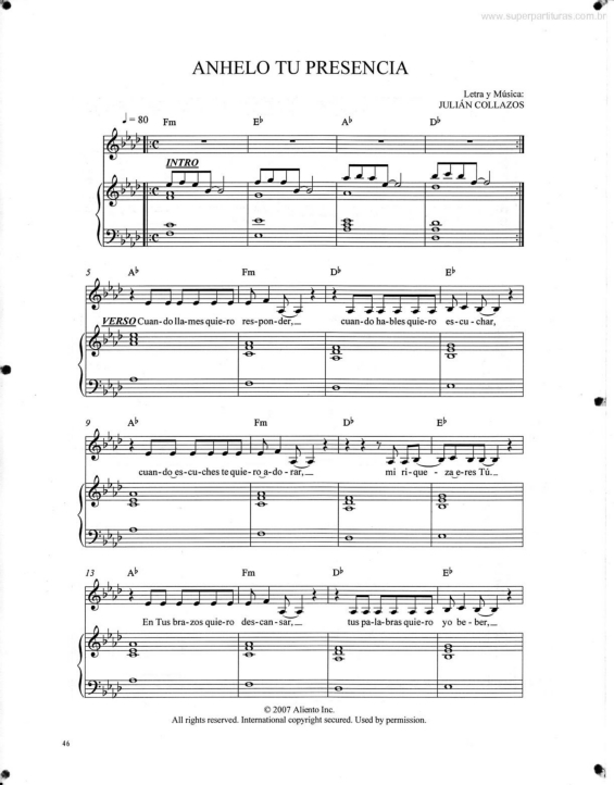 Partitura da música Anhelo Tu Presencia