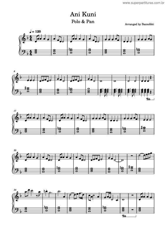 Partitura da música Ani Kuni – Polo & Pan